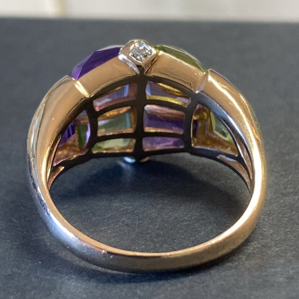 14K Gold Amethyst Peridot & Diamond Accents Ring - Picture 7 of 11